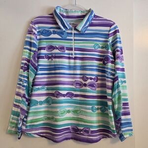 IBKUL Kate Sun Protection Long Sleeve Quarter Zip Bow Print Large